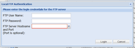 диалоговое окно подключения по FTP