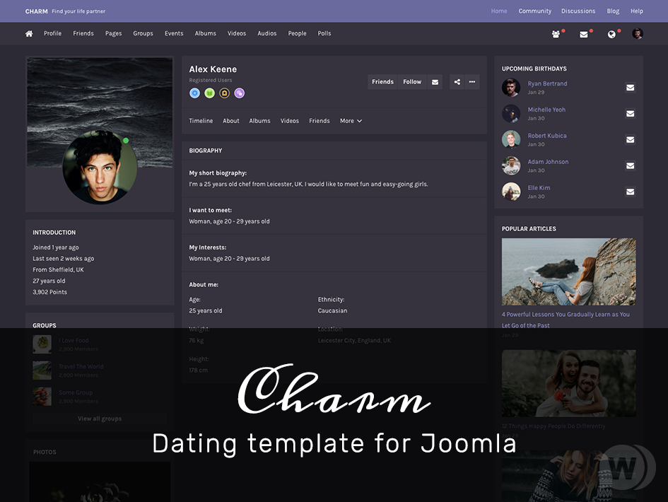Charm v3.0.3 - шаблон для сайта знакомств EasySocial