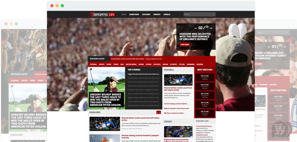 JS SportsOn v1.5 - шаблон новостного спортивного портала Joomla
